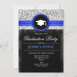 Graduation Party - Silver Black Royal Blue Invitation