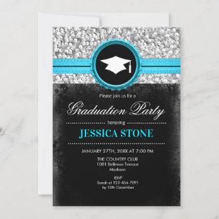 Graduation Party - Silver Black Turquoise Invitation