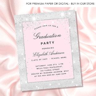 Graduation party silver blush glitter dust elegant invitation postcard