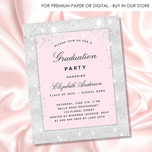 Graduation party silver blush glitter dust elegant invitation postcard