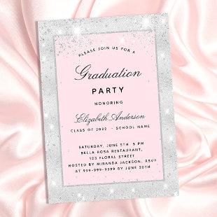 Graduation party silver blush glitter elegant invitation