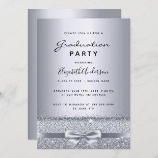 Graduation party silver bow elegant invitation