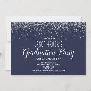 Graduation Party Silver Glitter Confetti Black Invitation