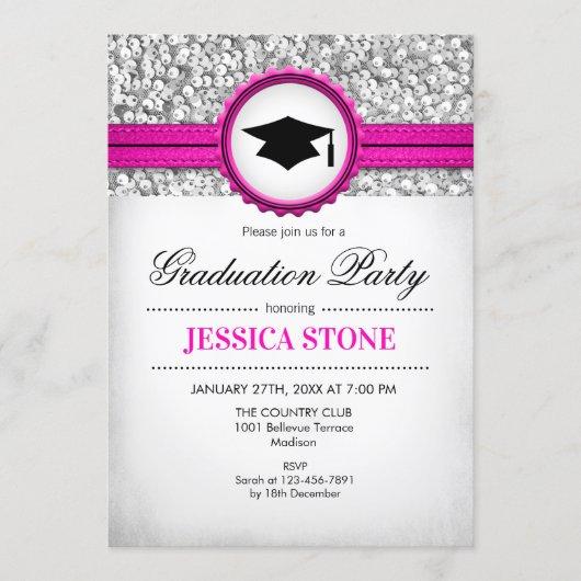 Graduation Party - Silver White Pink Invitation