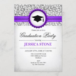 Graduation Party - Silver White Purple Invitation