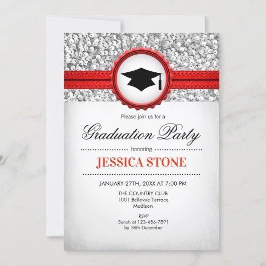 Graduation Party - Silver White Red Invitation