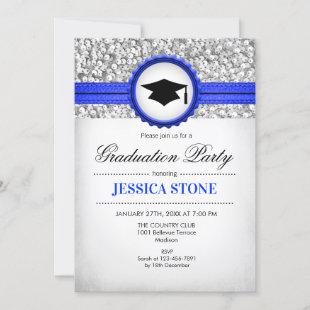 Graduation Party - Silver White Royal Blue Invitation