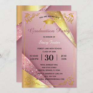 Graduation Party Sparkle Pink Satin Flourish Frame Invitation