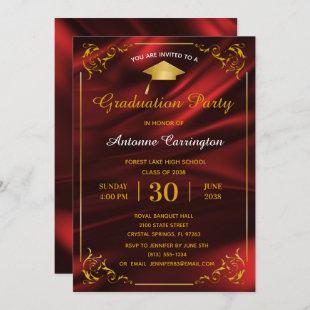 Graduation Party Sparkle Red Satin Flourish Frame Invitation