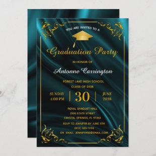 Graduation Party Sparkle Teal Satin Flourish Frame Invitation