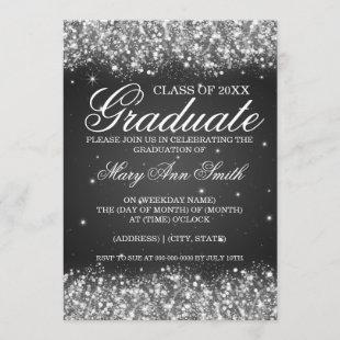 Graduation Party Sparkling Glitter Black Invitation