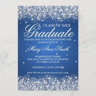 Graduation Party Sparkling Glitter Blue Invitation