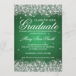 Graduation Party Sparkling Glitter Green Invitation