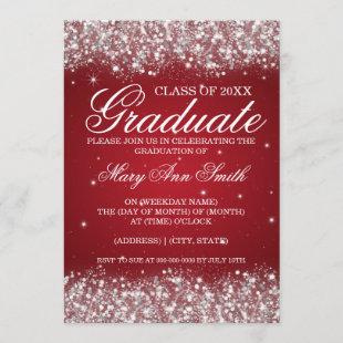 Graduation Party Sparkling Glitter Red Invitation