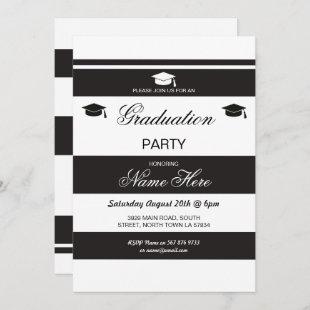 Graduation Party Stripe Black & White Invite