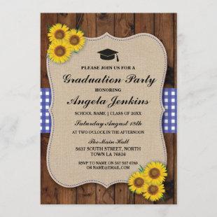 Graduation Party Sunflower Wood Burlap Hat Invite