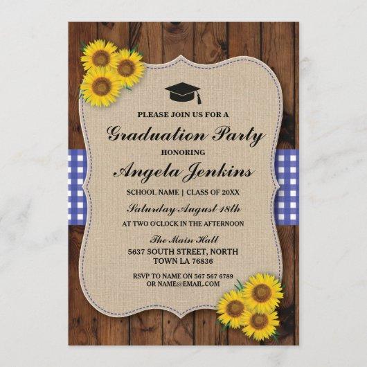 Graduation Party Sunflower Wood Burlap Hat Invite