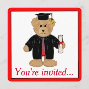 Graduation Party Teddy Bear Cap and Gown Invitation