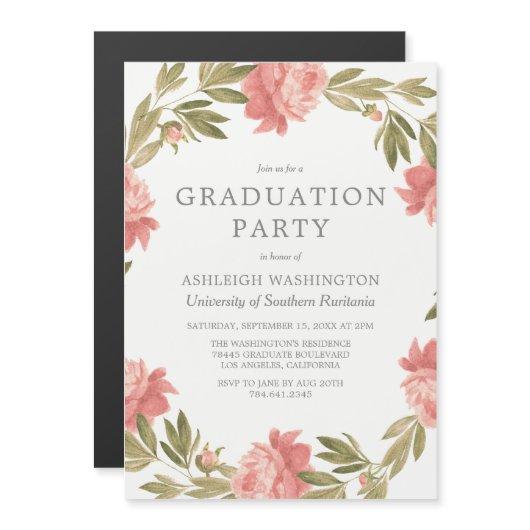Graduation Party | Trendy Watercolor Floral Wreath Magnetic Invitation