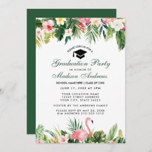 Graduation Party Tropical Floral Green Invitation