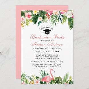 Graduation Party Tropical Floral Pink Invitation