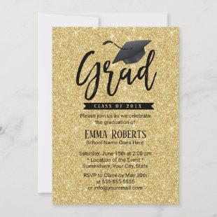 Graduation Party Typography Modern Gold Glitter Invitation