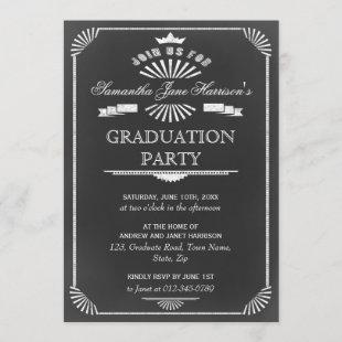 Graduation Party Vintage Chalkboard Art Deco Invitation