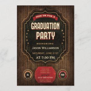 Graduation Party Vintage Chalkboard Wood Invitation