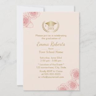 Graduation Party Vintage Rose Floral Girly Invitation