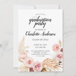 Graduation Party Watercolor Blush Pink Floral   Invitation