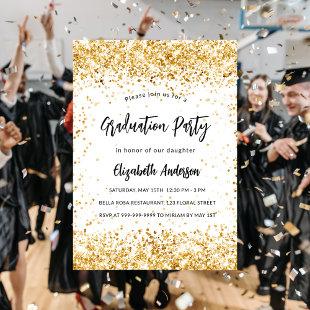 Graduation party white gold glitter glamorous invitation postcard