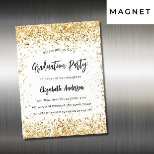 Graduation party white gold glitter luxury magnetic invitation