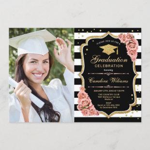 Graduation Party With Photo - Blush Pink Gold Invitation