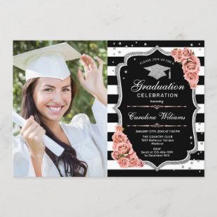 Graduation Party With Photo - Blush Pink Silver Invitation