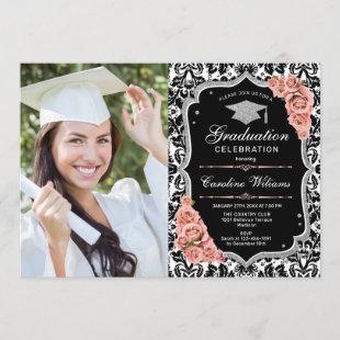 Graduation Party With Photo - Blush Pink Silver Invitation
