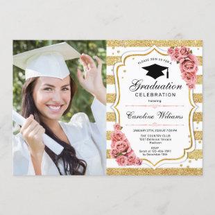 Graduation Party With Photo - Gold Blush Pink Invitation