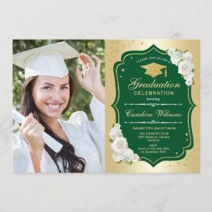 Graduation Party With Photo - Gold Green Invitation