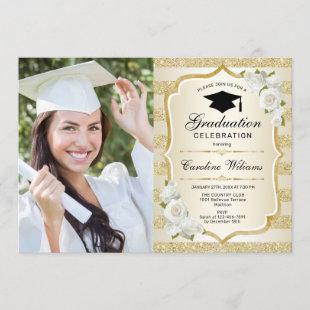 Graduation Party With Photo - Gold Invitation