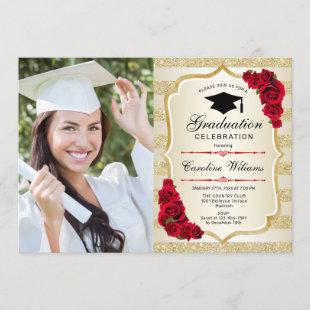 Graduation Party With Photo - Gold Red Invitation