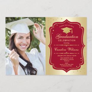 Graduation Party With Photo - Gold Red Invitation