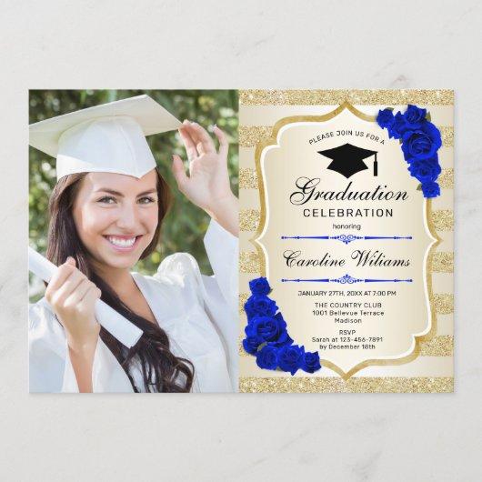 Graduation Party With Photo - Gold Royal Blue Invitation