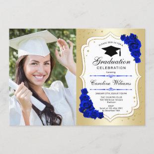 Graduation Party With Photo - Gold Royal Blue Invitation