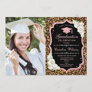 Graduation Party With Photo - Leopard Rose Gold Invitation