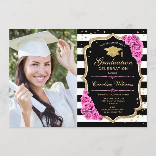 Graduation Party With Photo - Pink Gold Black Invitation