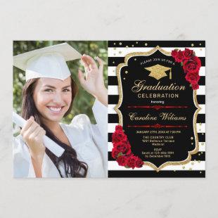 Graduation Party With Photo - Red Gold Black Invitation