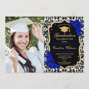 Graduation Party With Photo - Royal Blue Gold Invitation