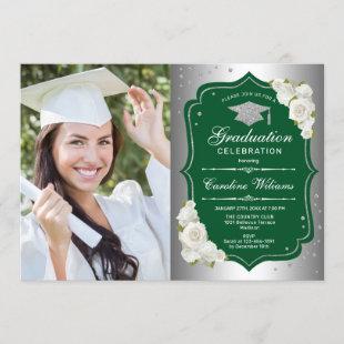 Graduation Party With Photo - Silver Green Invitation