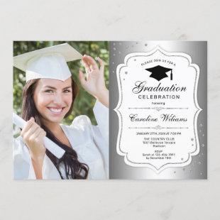 Graduation Party With Photo - Silver White Invitation