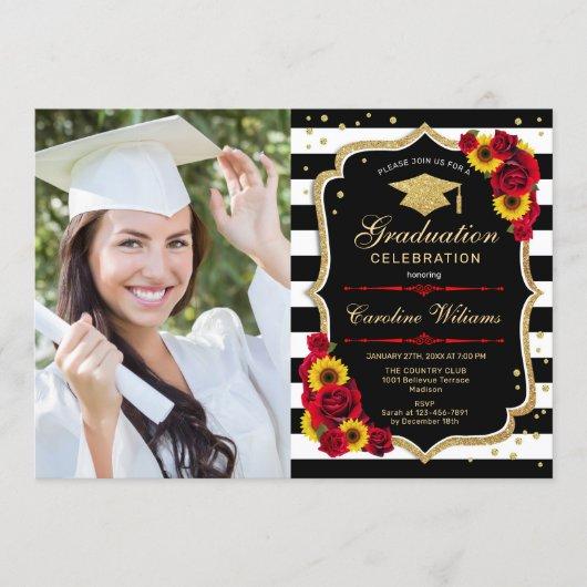 Graduation Party With Photo - Sunflowers Roses Invitation