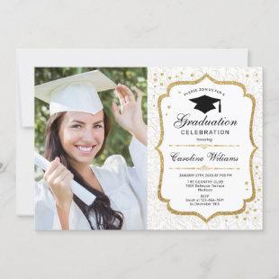 Graduation Party With Photo - White Gold Invitation